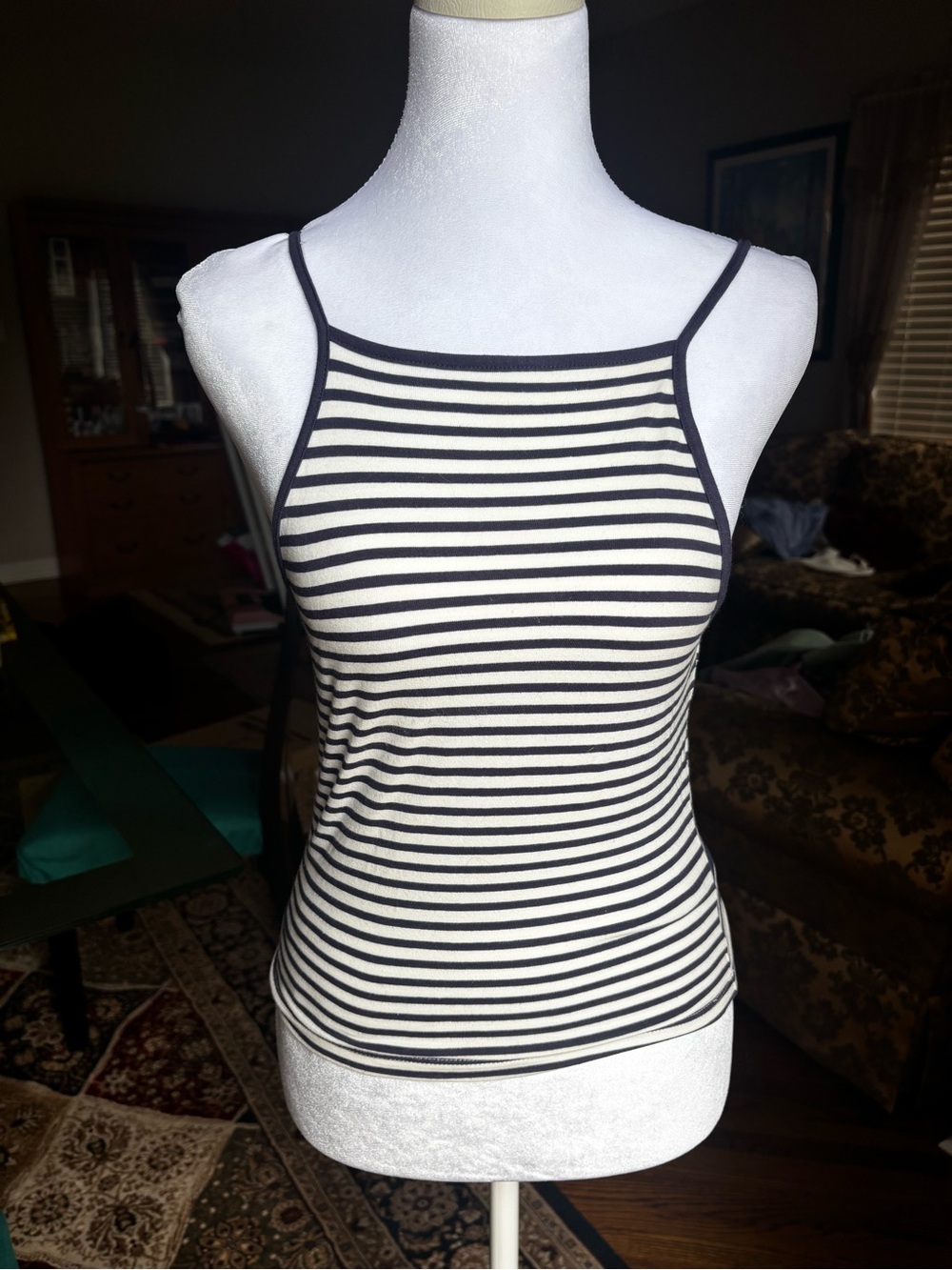 Garage Navy & White Striped High-Neck Spaghetti Strap Tank